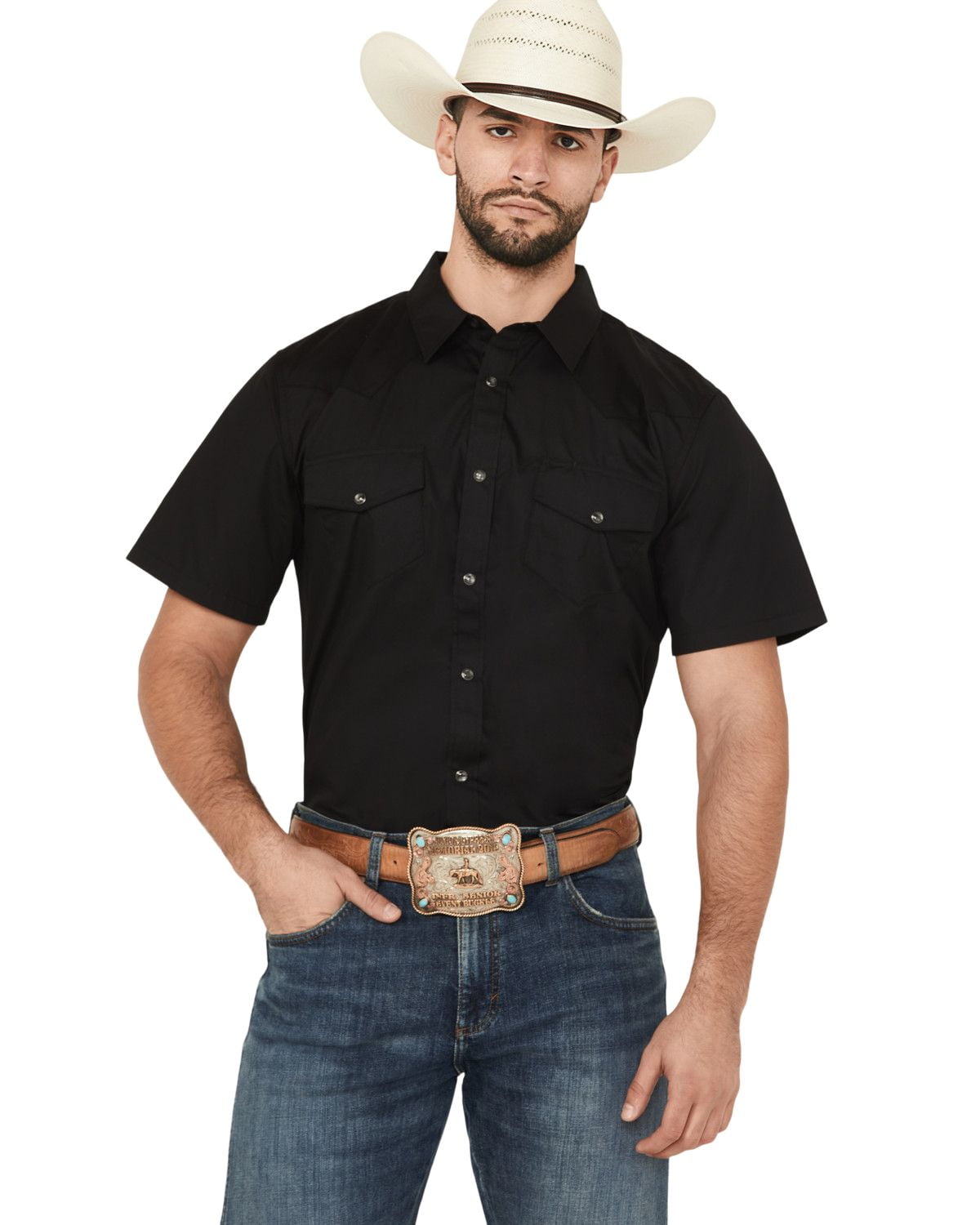 Gibson Trading Co Men's Large Black Western Shirt, Short Sleeves
