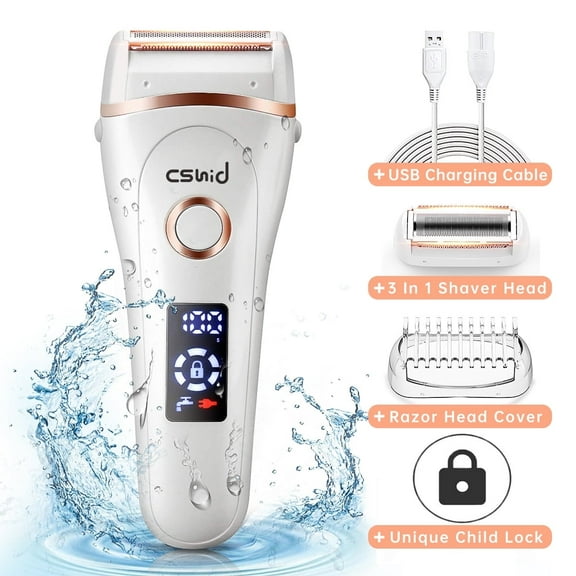 3 IN 1 Womens Electric Razor, Painless Lady Shaver Waterproof Wet & Dry Low Noise Body Hair Remover Epilator Bikini Trimmer Grooming Kit W/ LED Display for Leg Arm Armpit Underarms