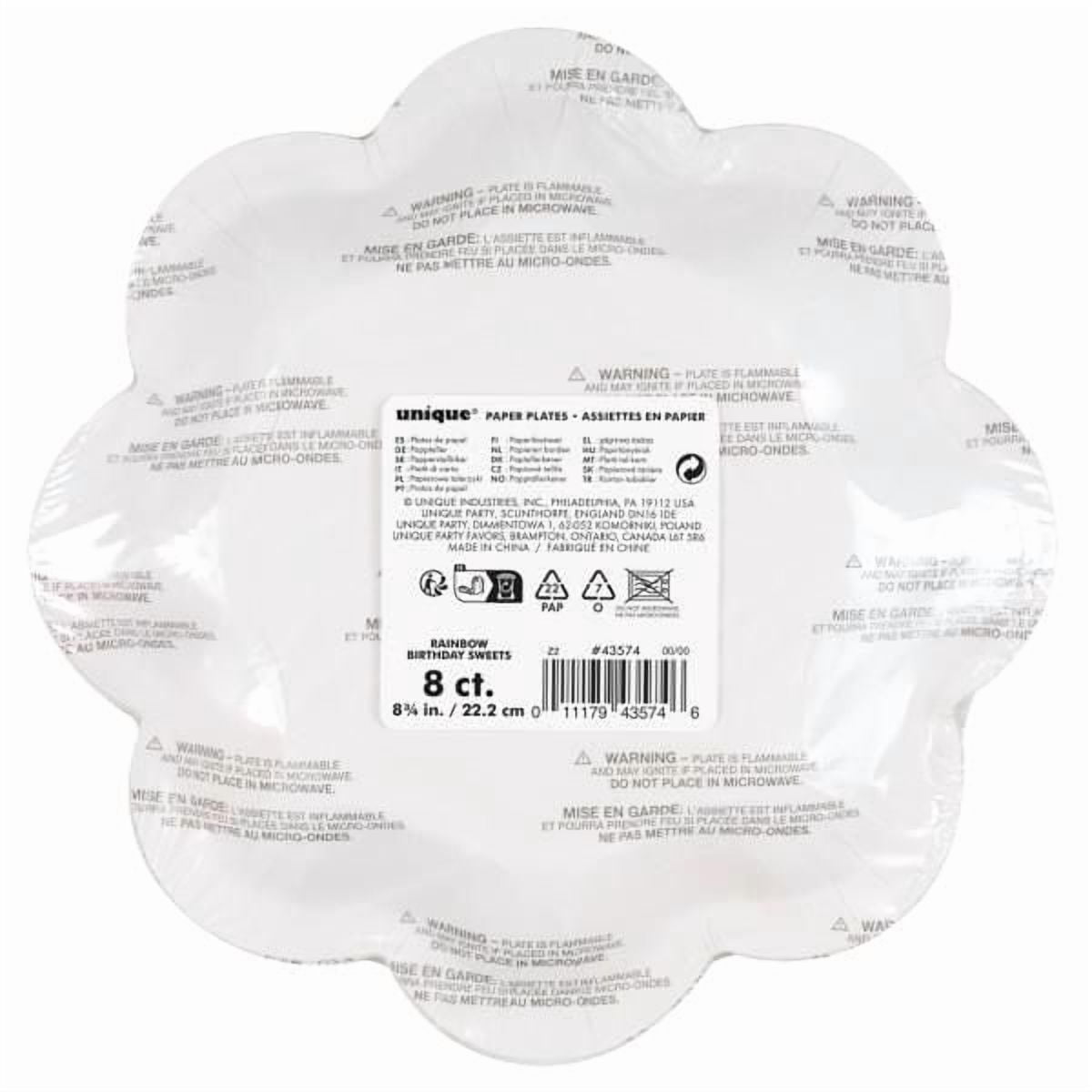 Assiettes en papier 8,25" à bords en forme de bonbons d'anniversaire arc-en-ciel Plaques estampées