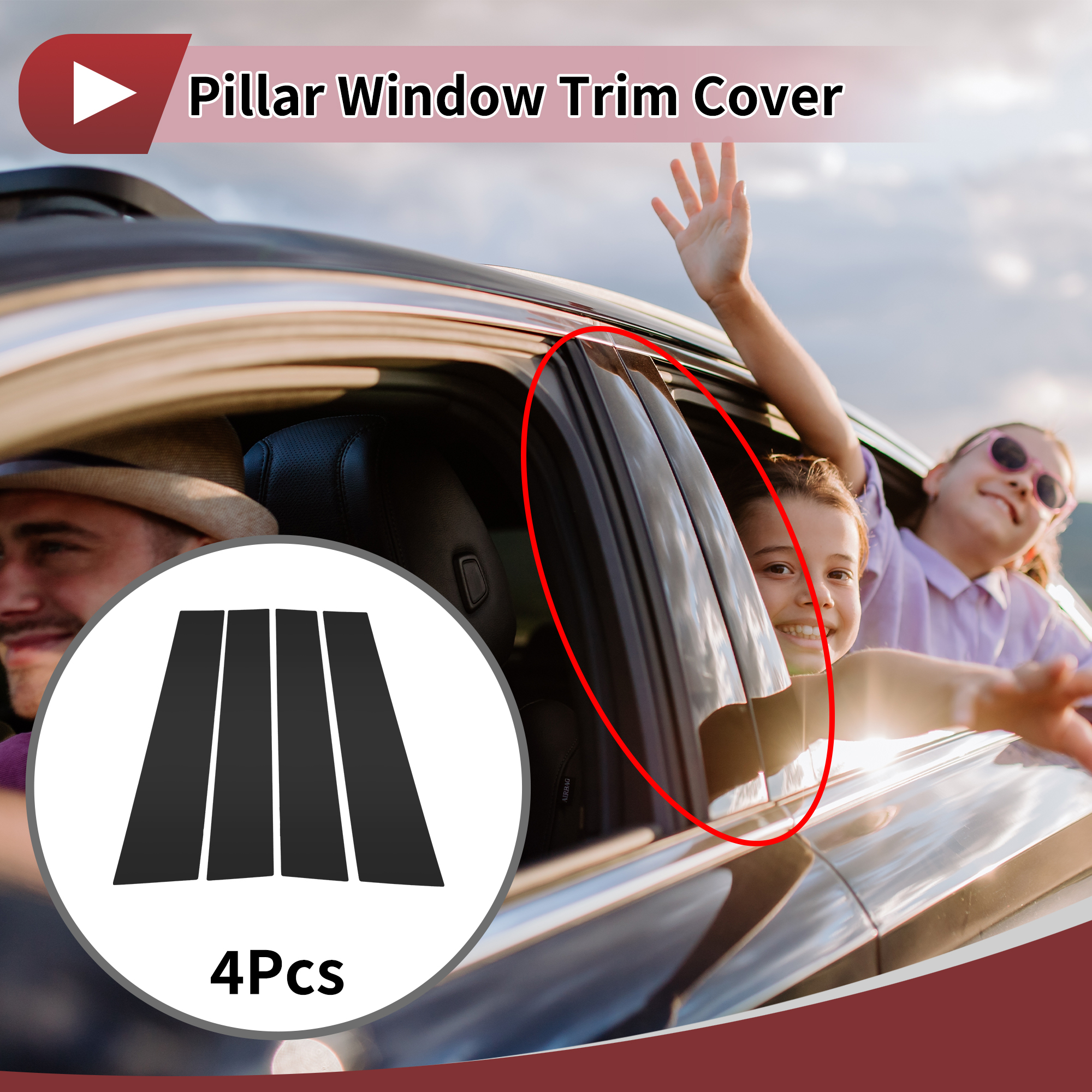 Unique Bargains 4Pcs Door Pillar Window Trim for Mitsubishi Triton/L200 2016-2024
