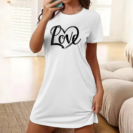 Women s Nightgown Round-neck Chemise Sleepwear Lace Nightwear Soft Lingerie for Women  3- White  Medium
