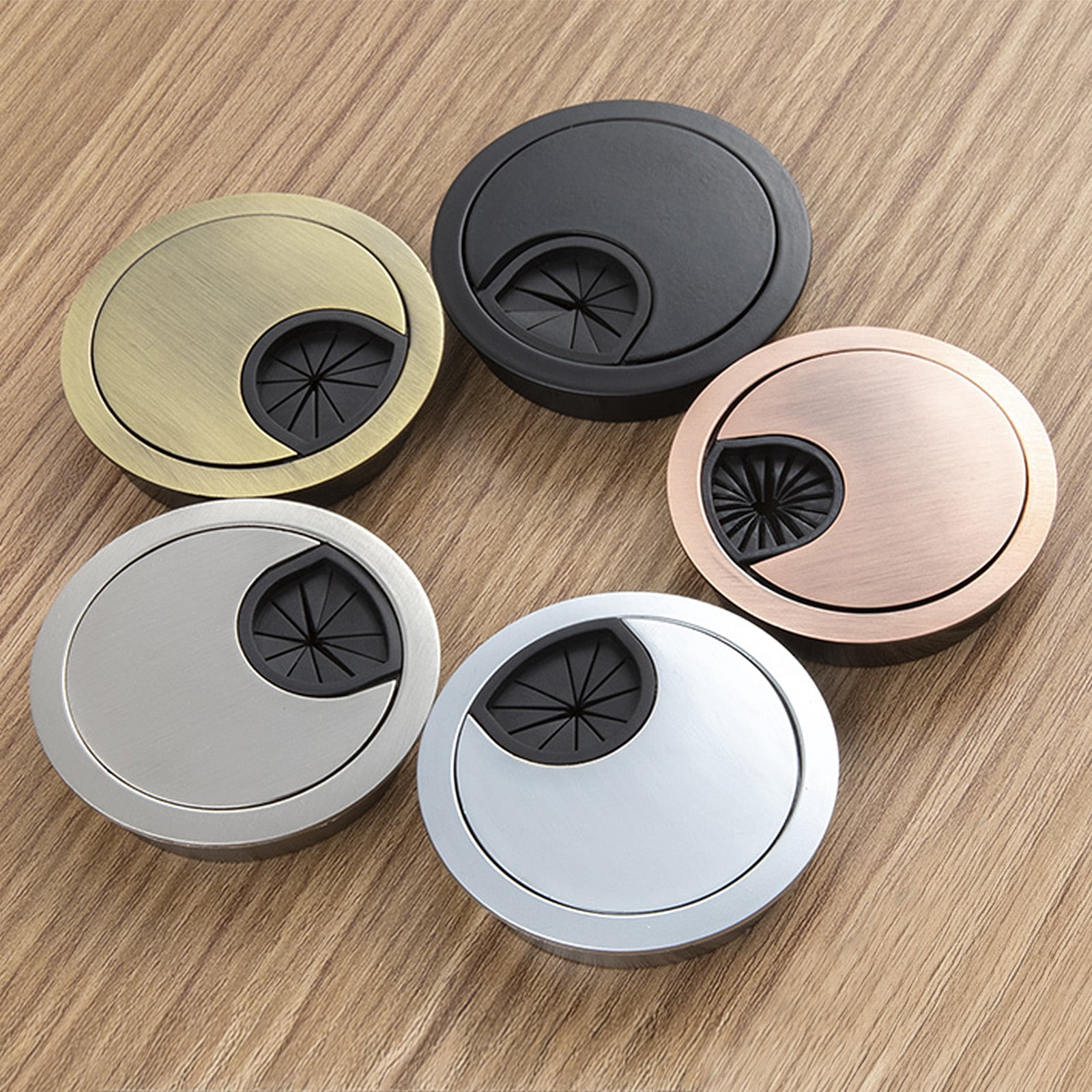 Round Desk Cable Grommet with Brush - Cable Management Hole Cover for Office Desks, TV Stands, and Conference Tables - Wire Organizer for Computer Cords and Power Cables