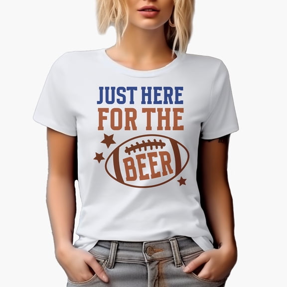 Just Here for the Beer with Football Ball Art Merch Gift, White T-Shirt, Small