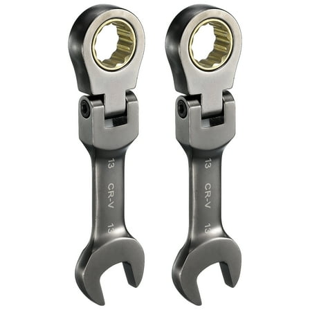 Uxcell 2Pcs Flex Head Stubby Ratcheting Combination Wrench 13mm Metric 72-Teeth CR-V Steel Nickel Plated
