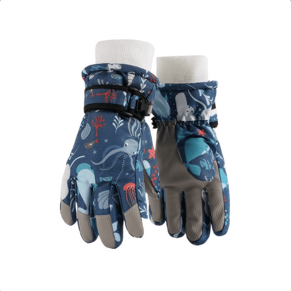 AXKIIN Children'S Ski Gloves, Touchscreen-Compatible Snow Gloves, Waterproof And Windproof Gloves, Fleece-Lined Warm Gloves,Ocean-Themed Ski Gloves,Suitable for ages 4-12,M