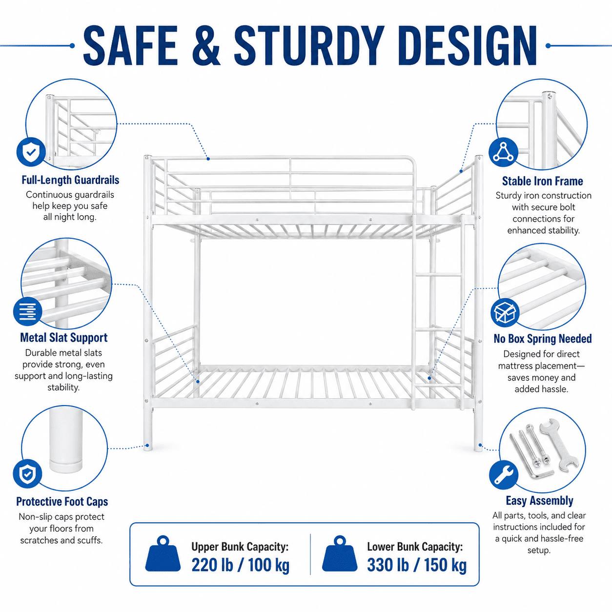 Alvantor Metal Bunk Bed,Twin Over Twin Heavy Duty Bed Frame with Safety Guard Rails & Flat Ladder for Kids Teens Adults