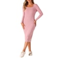 thumbnail image 2 of INSPIRE CHIC Sweater Dresses for Women's Square Neck Belt Bodycon Stretch Long Sleeve Long Dress XL Pink Gray, 2 of 6