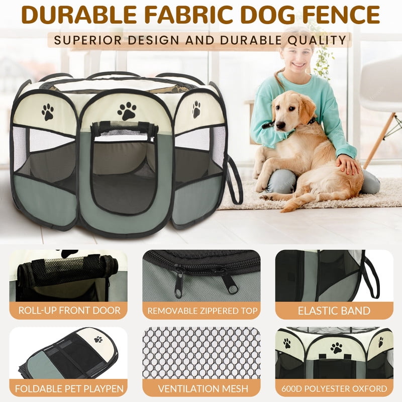 Foldable Octagon Pet Playpen Tent, Oxford Cloth Scratch-Resistant, For Cats & Dogs, 360° Ventilation, Grey，S