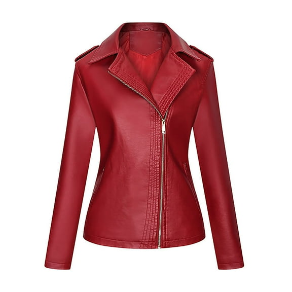 AOOCHASLIY Women Winter Coat Women Fashion Solid Zipper Leather Tops Cardigan with Pocket Short Coat Jacket