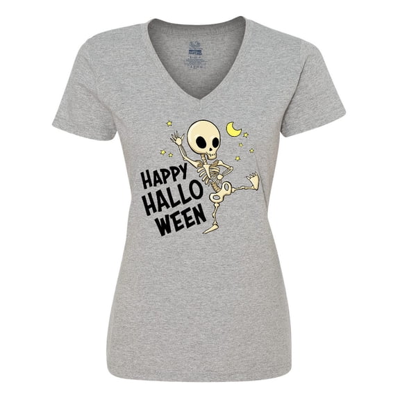 Inktastic Happy Halloween with Dancing Skeleton Women's V-Neck T-Shirt