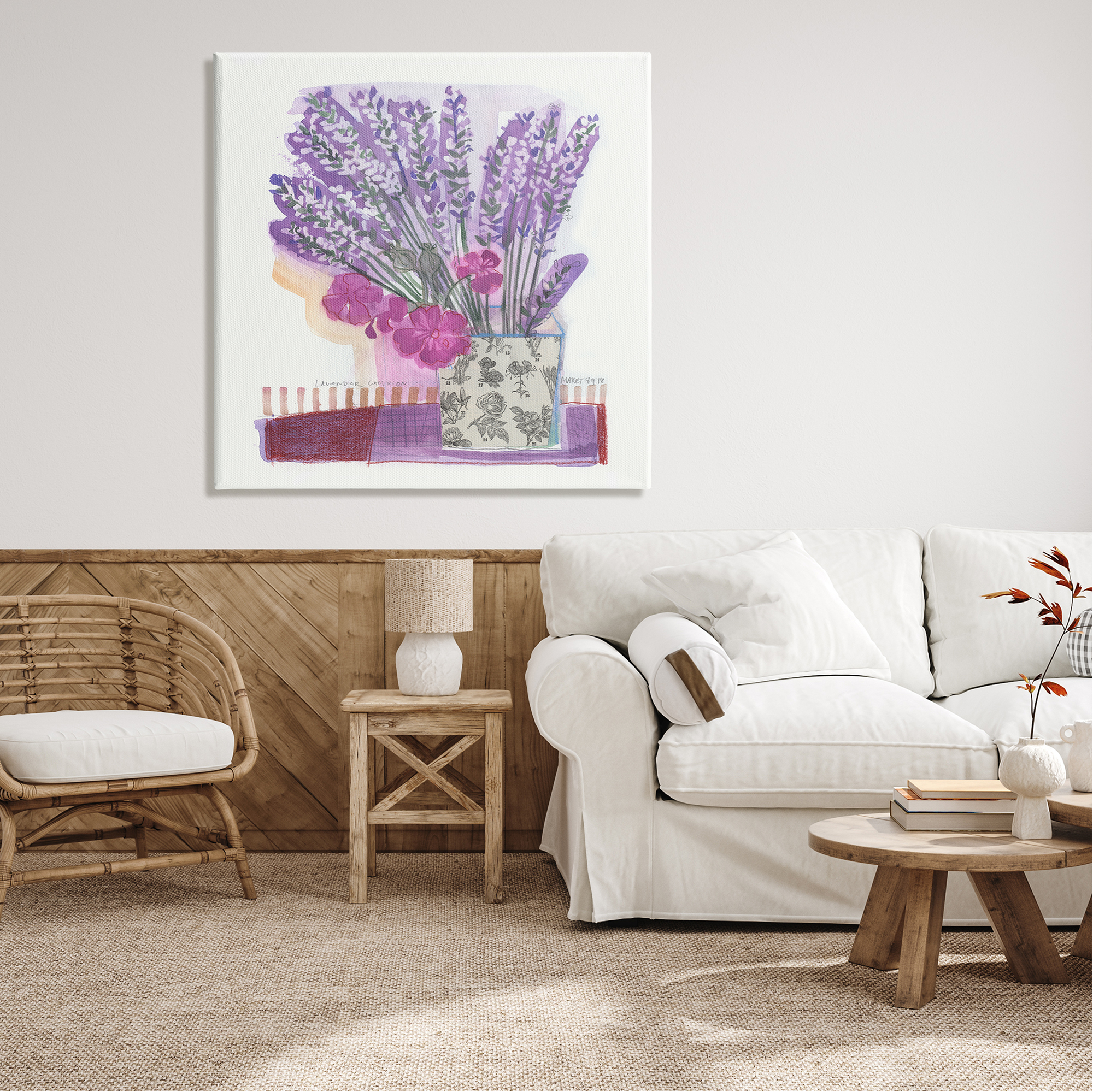 Stupell Industries Collaged Lavender Sprigs Bold Mixed Flower Blossoms Painting Gallery Wrapped Canvas Print Wall Art, Design by unknown