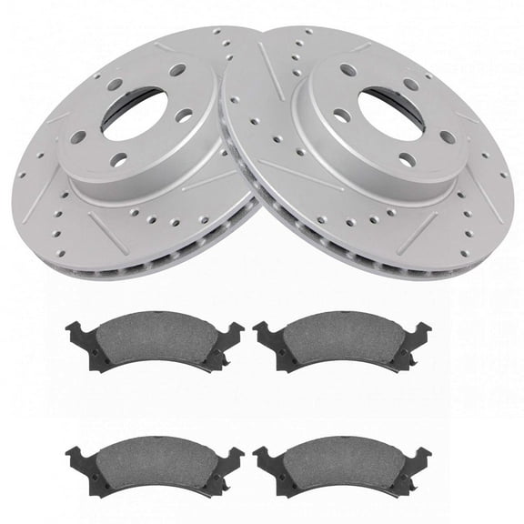 TRQ Front Performance Drilled & Slotted Brake Rotor & Posi Ceramic Pad Set