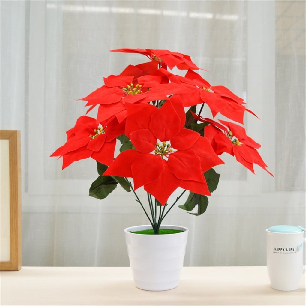 DALX Artificial Poinsettia Flower Fake Christmas Flower for Home Office Simulation Floral