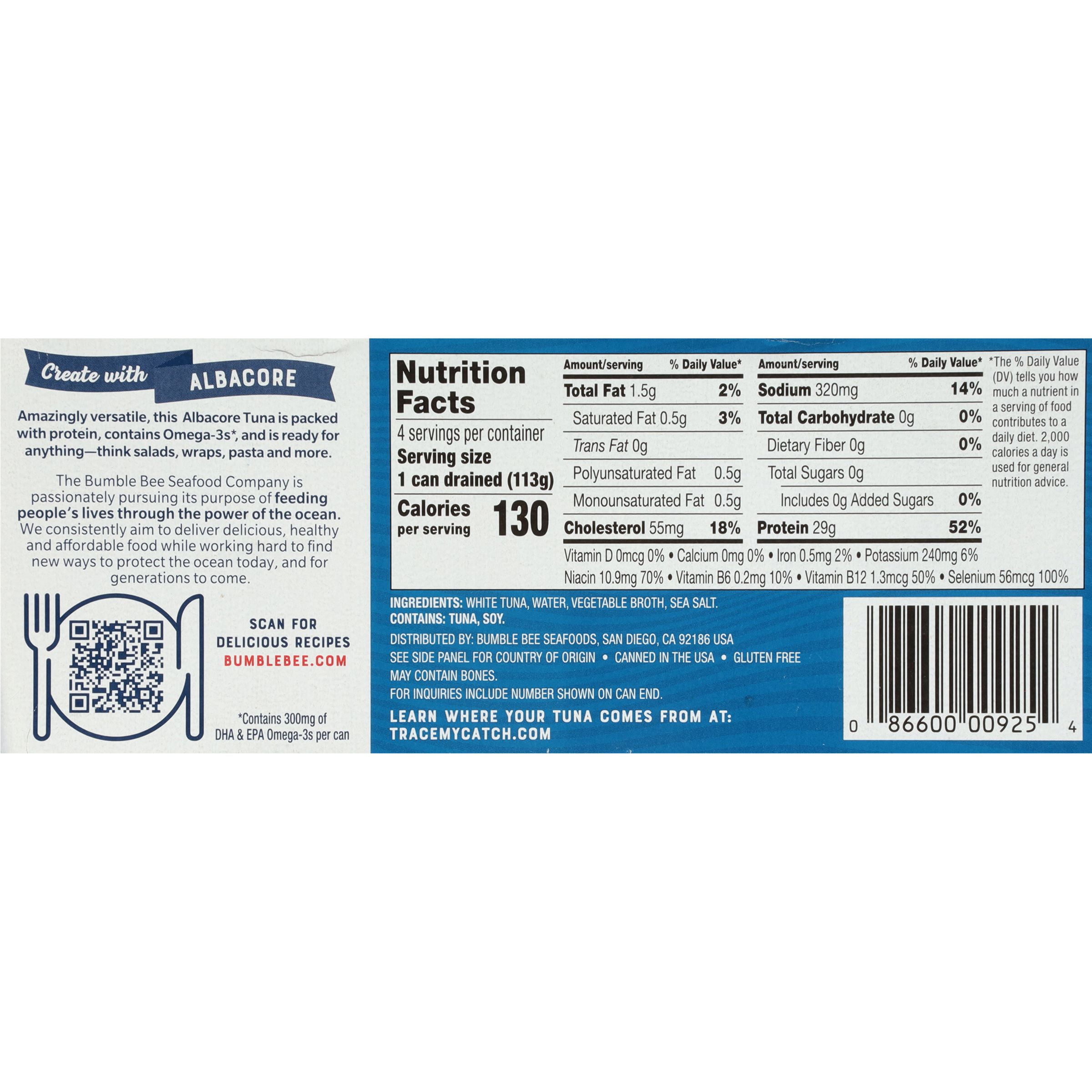 (6 pack) (4 Cans) Bumble Bee Solid White Albacore Tuna in Water, 5 oz