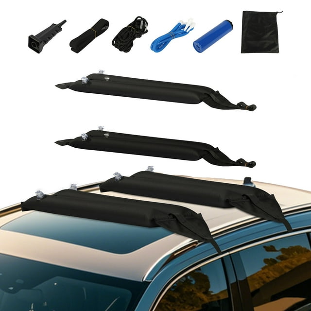 KFFKFF Inflatable Soft Roof Rack Bars, 37.6-Inch Universal Car Roof Rack Pads, 88LBS Loading Luggage Kayak Carrier with 2 Tie-Down Straps & Ropes, Hand Air Pump, Storage Bag