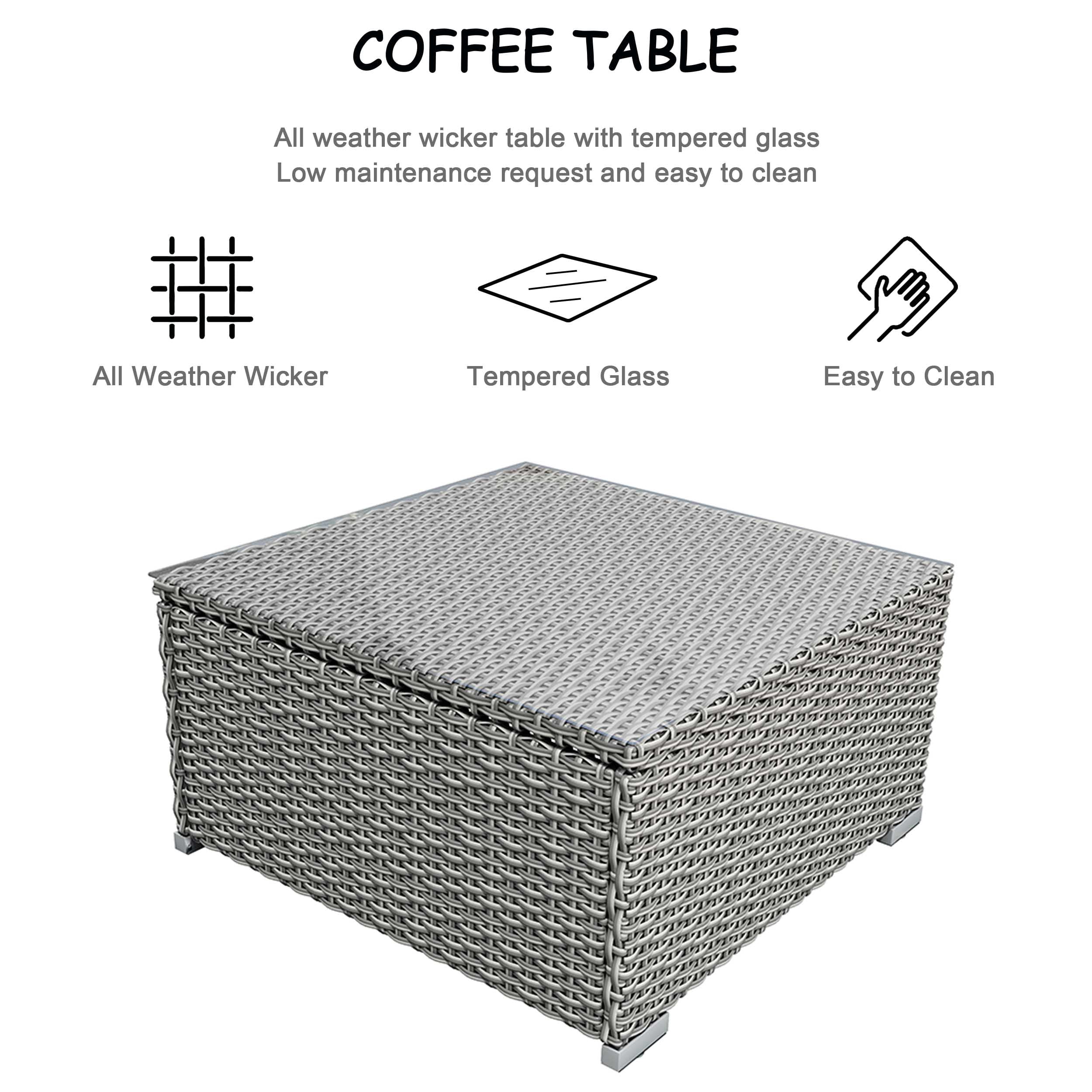 SUNTONE Patio Conversation Sofa Set - 3 Piece All Weather Wicker Outdoor Furniture Set, Gray Rattan & Black Cushions