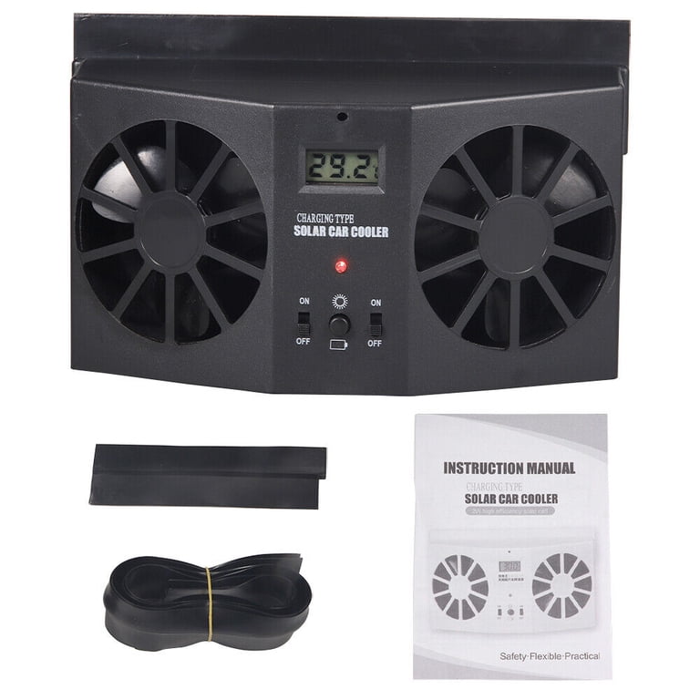 Hyuduo Solar Powered Car Cooler With 3 Fans - Large Wide Angle Vent Fan, White, Helps Reduce Interior Heat