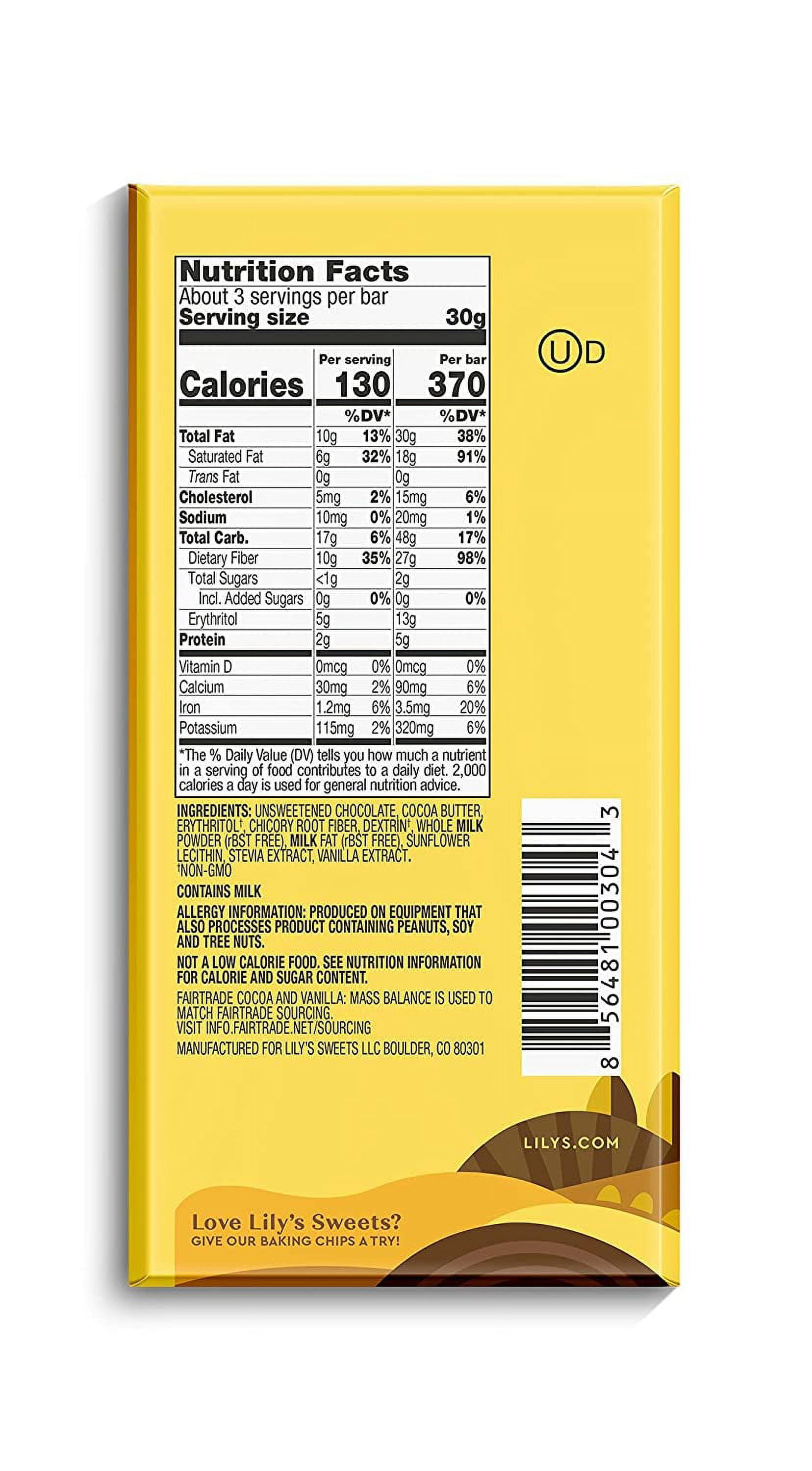 Creamy Milk Chocolate Style Bar by Lily's | Made with Stevia, No Added Sugar, Low-Carb, Keto Friendly | 40% Cocoa | Fair Trade, Gluten-Free & Non-GMO Ingredients | 3 ounce, 12-Pack