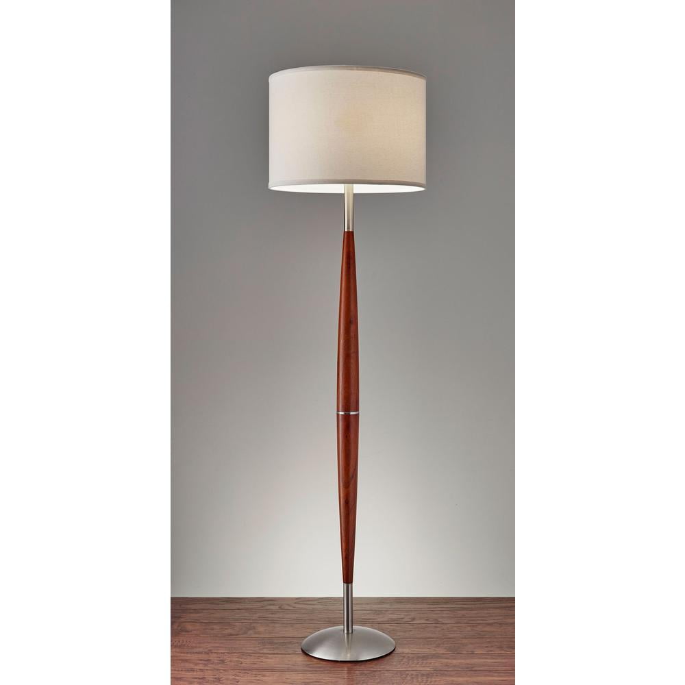Adesso® Hudson Floor Lamp, 61"H, White Shade/Brushed Steel Base