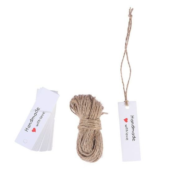 Kraft Paper Tags Handmade with Love Garment Tags Wedding Party Decoration Heart Gift Paper Tags Packing Label Cards(50pcs White Card,10 Meters Rope)