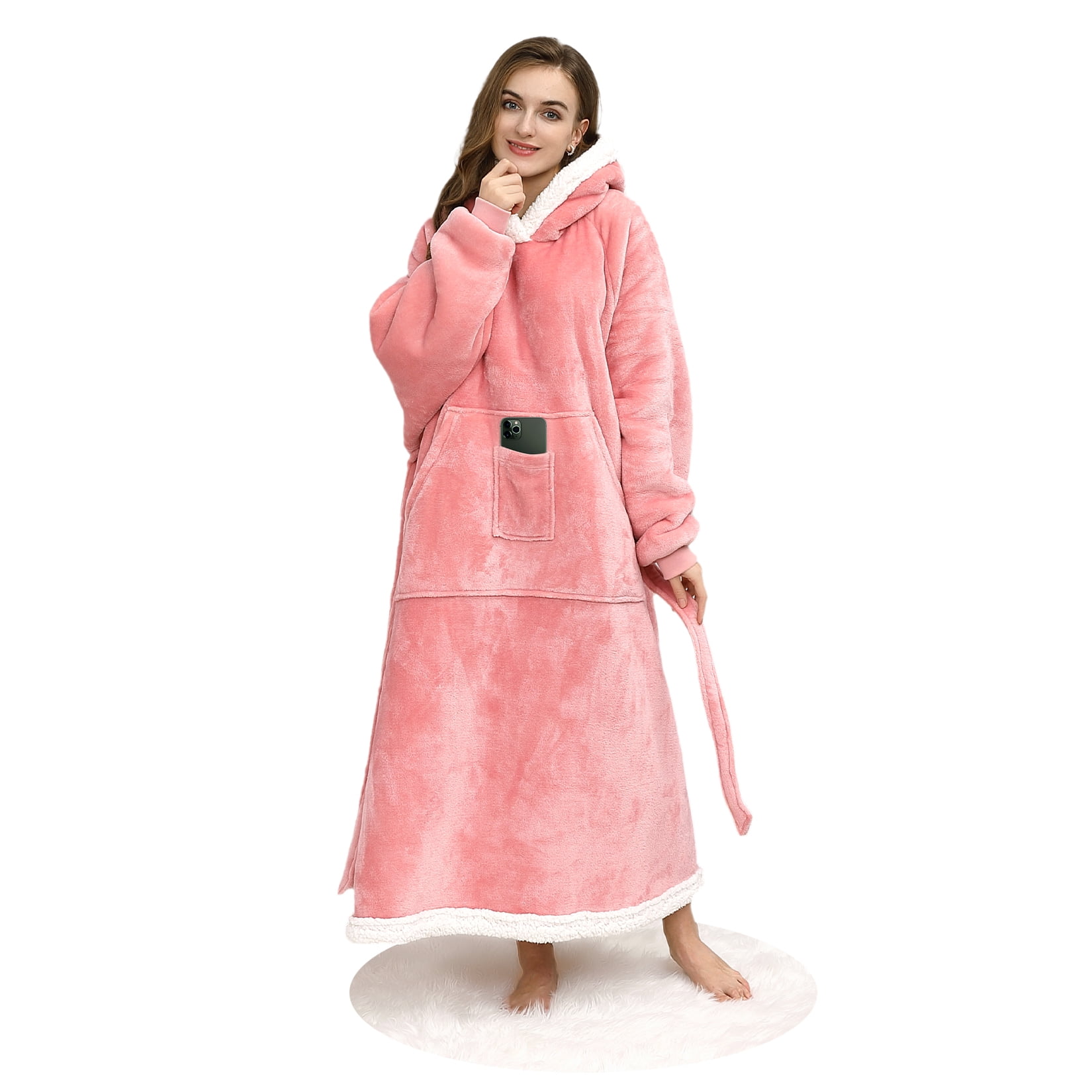 GlowSol Hooded Blanket Hoodie Wearable Blanket Standard Super Warm Sherpa Flannel Fleece