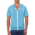 thumbnail image 1 of INSPIRAR CHIC Sudaderas de Manga Corta para Hombre con Capucha, Chaquetas con Cremallera de Color Sólido, Azul Claro M, 1 of 4