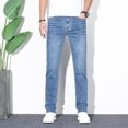 thumbnail image 2 of Men's Ice Silk Light Straight Fit Elastic Casual Pants Jeans, 2 of 4