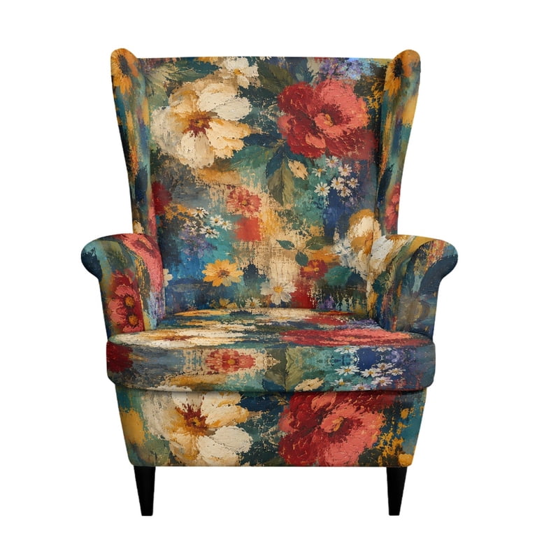 Psesaysky Vintage Floral Wingback Chair Slipcovers with Spandex Fabric ...