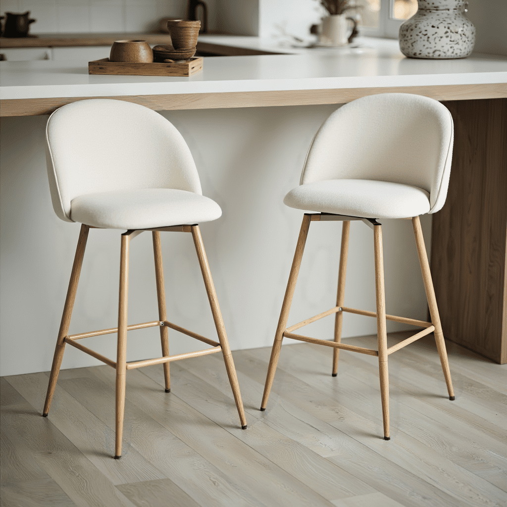 Homy Casa Sleek Modern Bar Stools, 26 in. Seat Height, Set of 2 with Fabric Upholstery