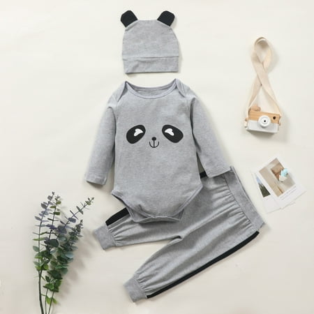 

Baby Boys Girls Cartoon Print Clothes Romper Pants Hat Outfits