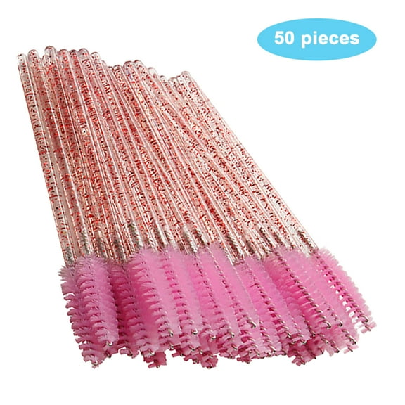 EASTIN 50 PCS Eyelash Brush Disposable Mascara Brush Wand for Lashes Spoolie brushes Eyebrow Spoolie Eyelash Extension Supplies (Crystal Pink)