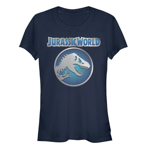 Junior's Jurassic World Circle Logo  Graphic Tee Navy Blue Medium