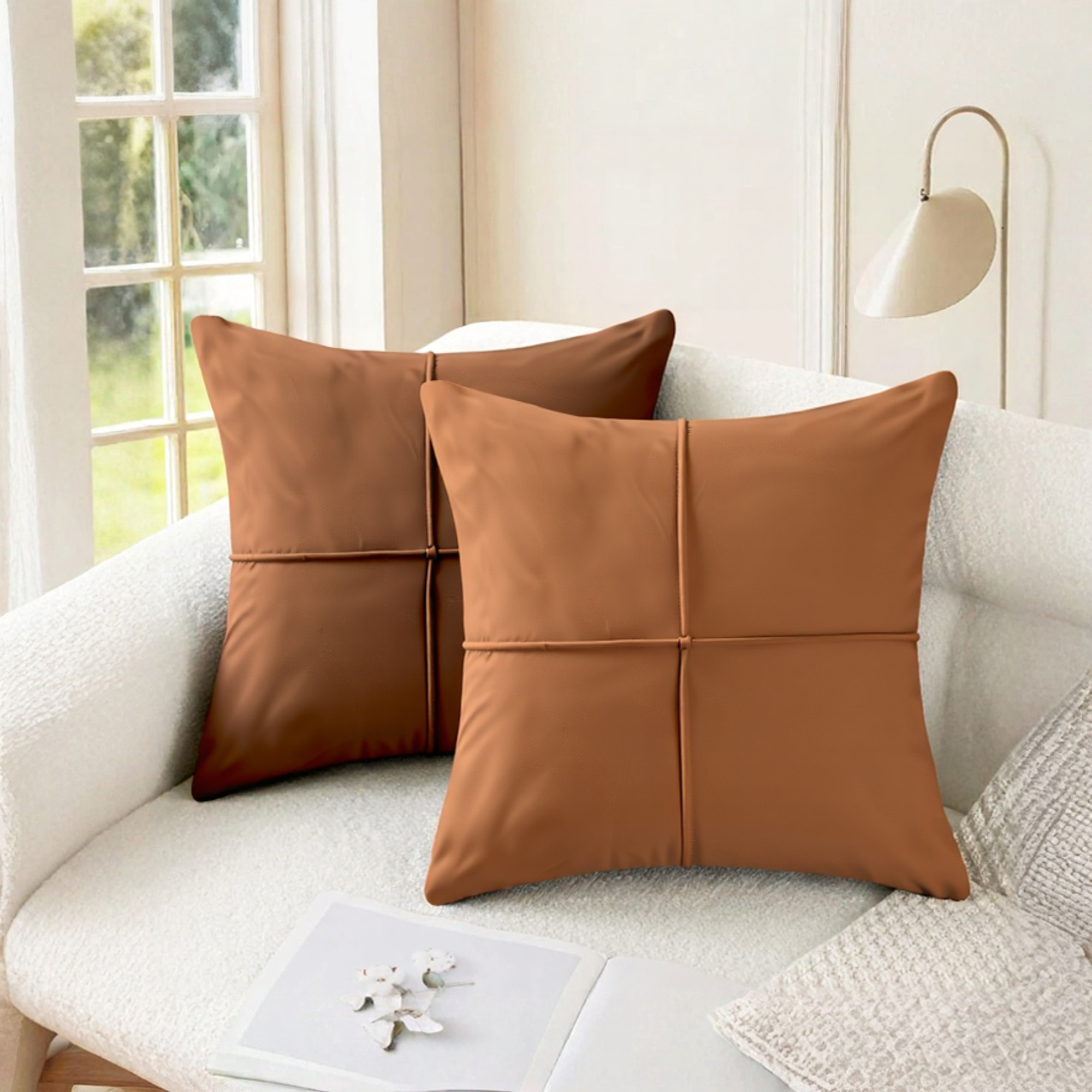 Unique Bargains Set of 2 Square Throw Pillow Covers Decorative Cases Coffee