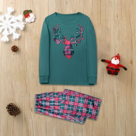 

ERTUTUYI Parent Child Ladies Mother s Wear Parent Child Warm Christmas Suit Plaid Print Home Clothes Mom Suit Green XXL