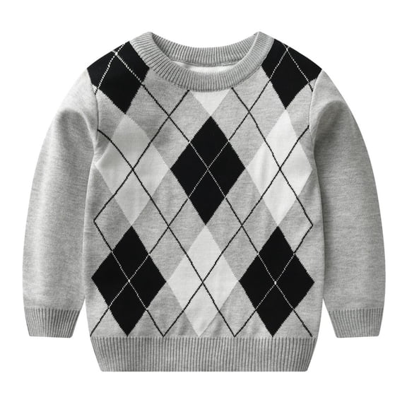 URMAGIC Toddler Boys Girl Knit Sweater Argyle Crew Neck Pullover Sweatshirt Christmas Holiday Knitwear for Kids 3-8T