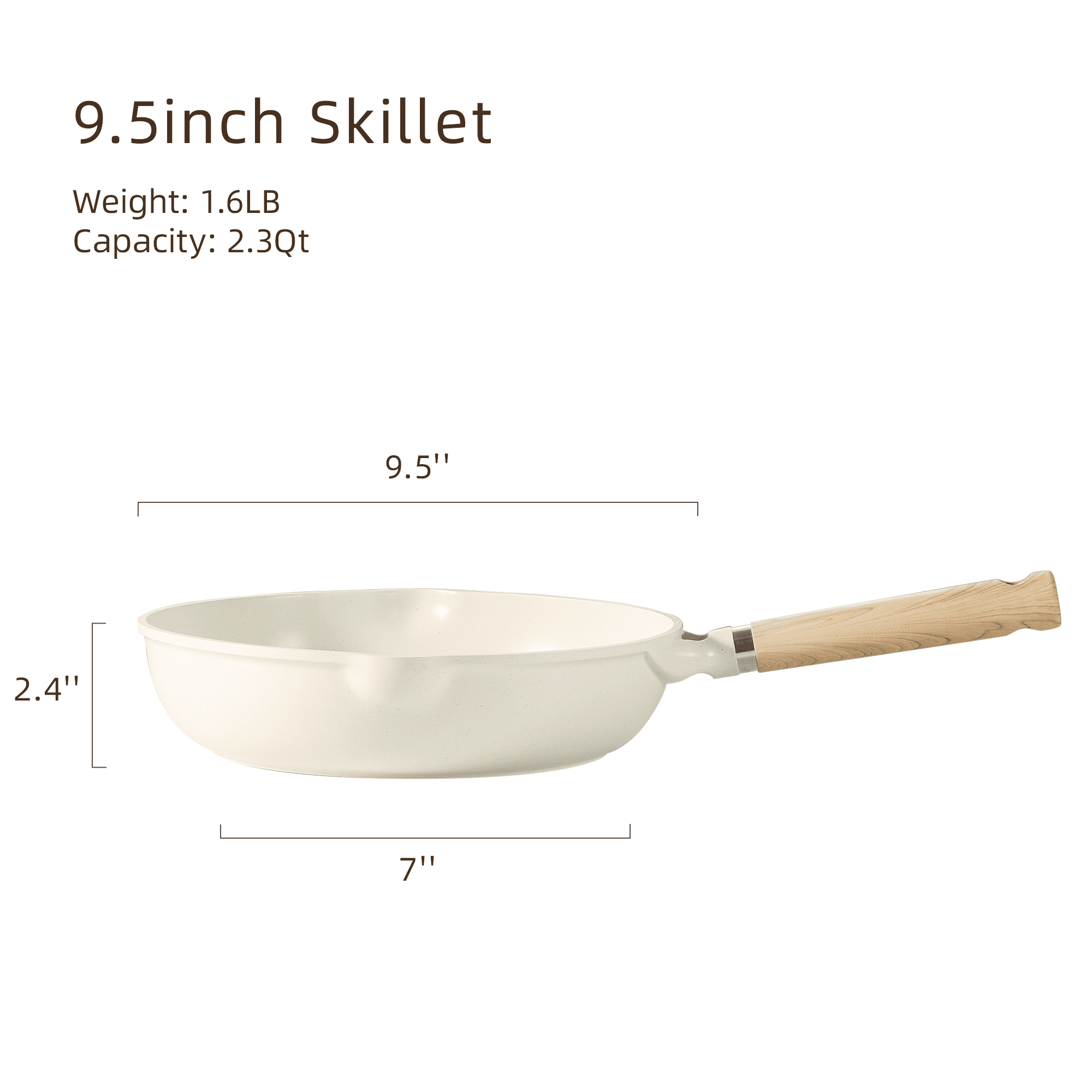 (3 pack) Carote Nonstick Frying Pan 9.5" Skillet With Induction, Egg Omelet Pan Non-Stick Chef's Pan Compatible for All Stoves, Bon Appetit, White Granite