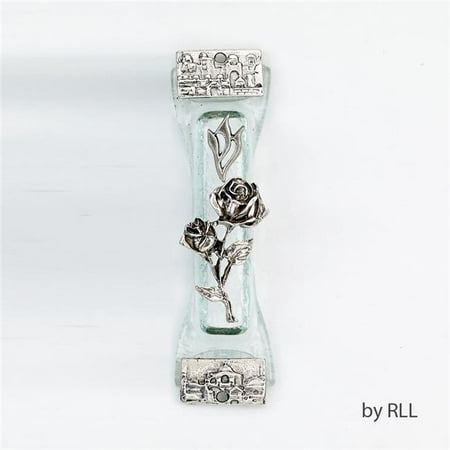 Rite Lite MZEB-10-SR Mezuzah, Glass & Metal, Silver Rose, Jerusalem, 5 ft.