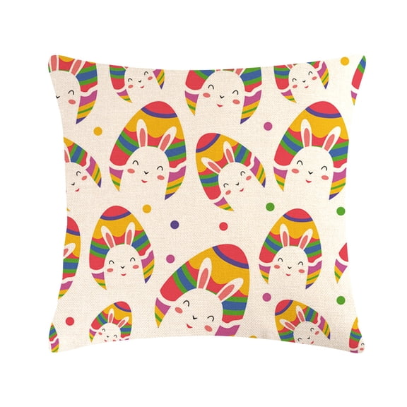 2026 Easter Pillow Covers 18x18" , Risen Bunny Floral Eggs Cute Decorations Spring Holiday Decor Throw Cushion Case for Home (L)