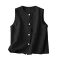 thumbnail image 2 of Womens Cotton Linen Vest Casual Loose Crew Neck Sleeveless Vests with Pockets 2026 Spring And Summer Solid Color Fashion Button Down Jacket Black XXL, 2 of 8