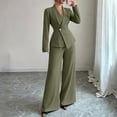thumbnail image 6 of Womens Two Piece Outfit Long Sleeve Breasted Blazer High Waist Straight Leg Pants formal Business Suit Army Green XL(XL), 6 of 7