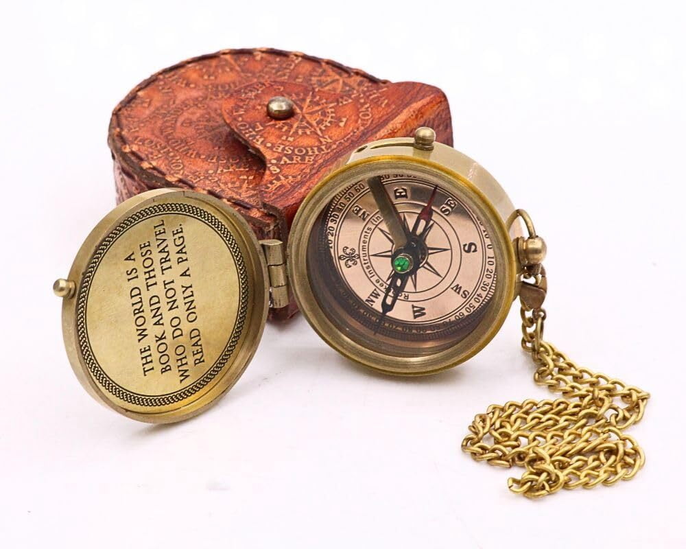 Antique Nautical Vintage Directional Magnetic Compass With Famous Scripture Quotes