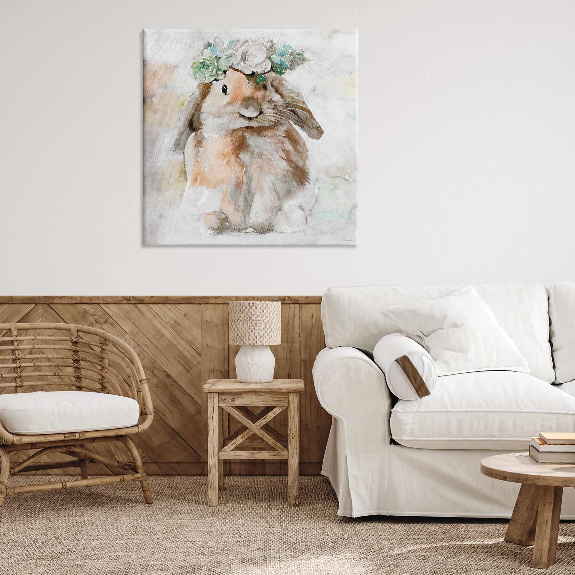 Stupell Industries Bunny & Spring Floral Crown Animals & Insects Painting Gallery Wrapped Canvas Art Print Wall Art, 36 x 36