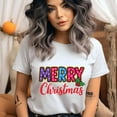 thumbnail image 2 of Festive Graphic Tee | Colorful Merry Lettering Shirt | Unisex Casual T-Shirt, Natural, Size 2XL, 2 of 6