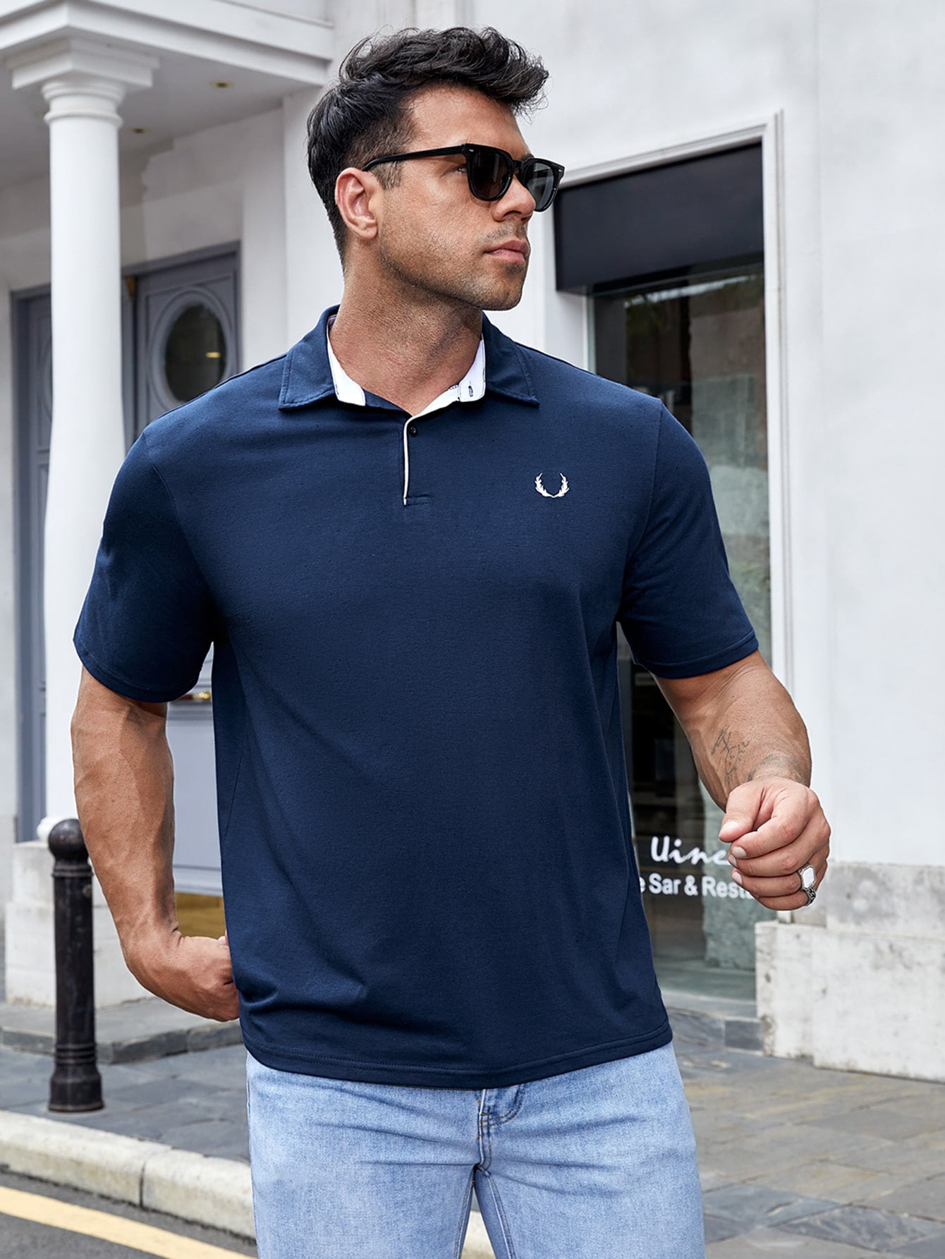 Men Antler Embroidery Polo Shirt 4XL 