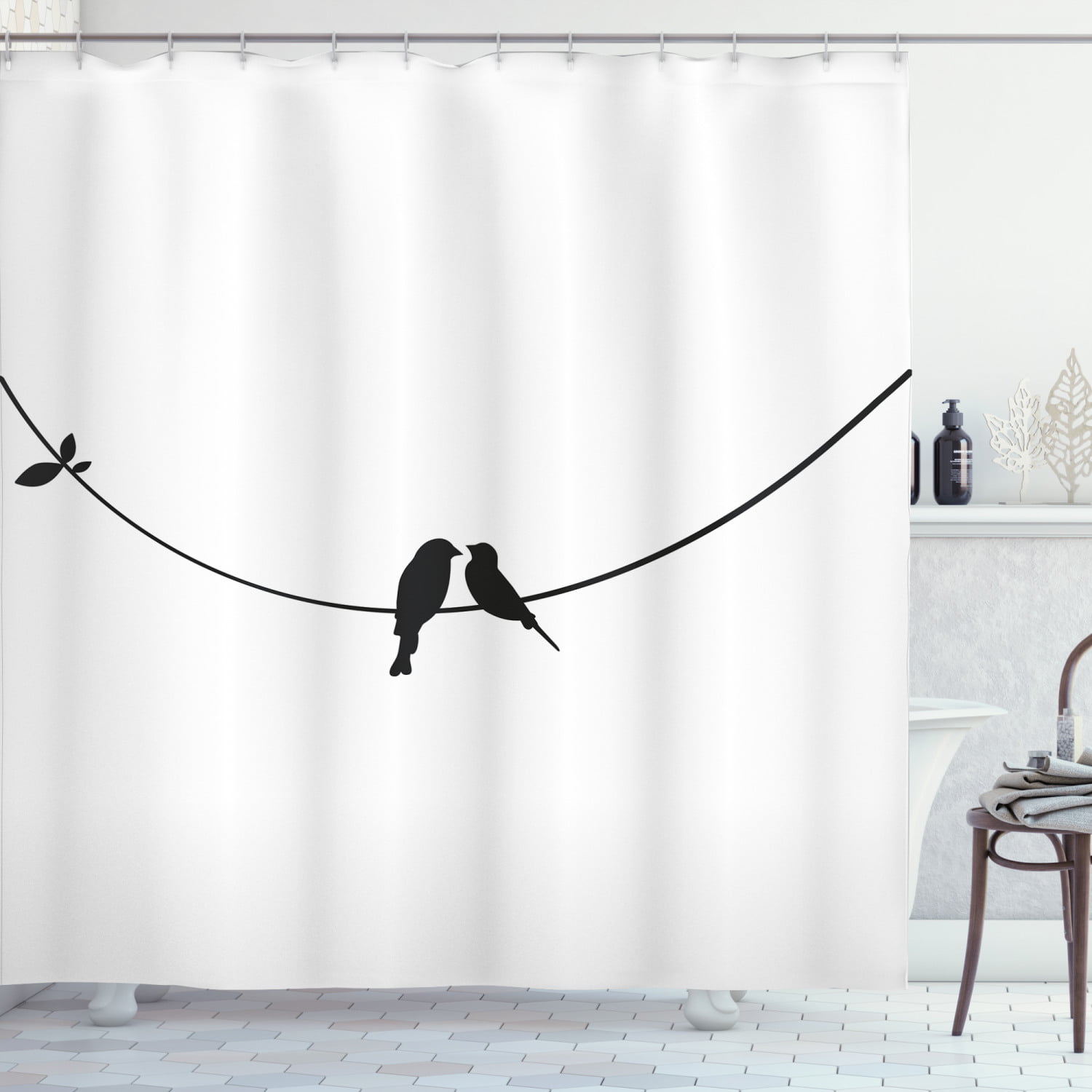72Inch Yinyang Owl Theme Bathroom Waterproof Fabric Shower Curtain Hook Mat Set 