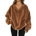 thumbnail image 2 of UQJfacai Womens Sweatshirt Double Fuzzy Fleece Soft Winter Warm V Neck Pullover Sweater Cozy Oversized Long Sleeve Casual Tops, 2 of 8