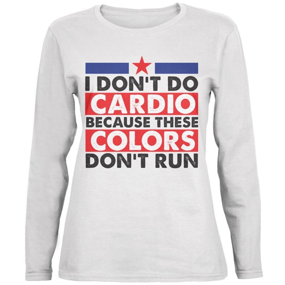 4th of July I Don't Do Cardio White Womens Long Sleeve T-Shirt - Medium