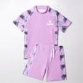 thumbnail image 2 of Girls Tankini Set Short Sleeve Rash Guard UPF 50+ Quick Dry Swimsuit Pink Geometric Print Beach Outfit Sizes 4-16,Size 11-14 T, 2 of 6