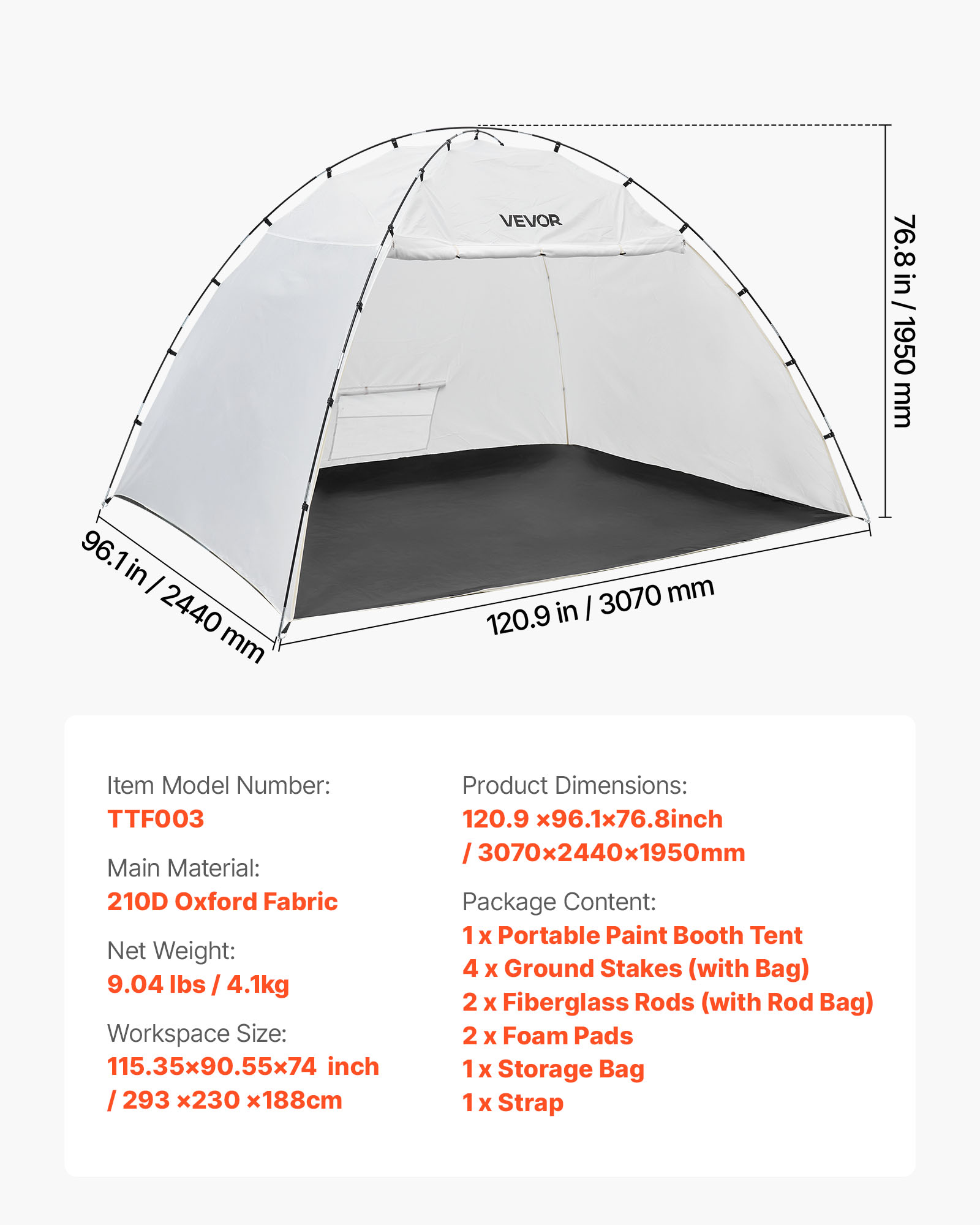 VEVOR Portable Paint Booth Tent, 115.35 x 90.55 x 74 inch Painting Tent Station, Spray Shelter with Built-in Floor & Mesh Screen, Large Space, Oxford Spray Painting Tents for Cupboard, Chairs, Tables