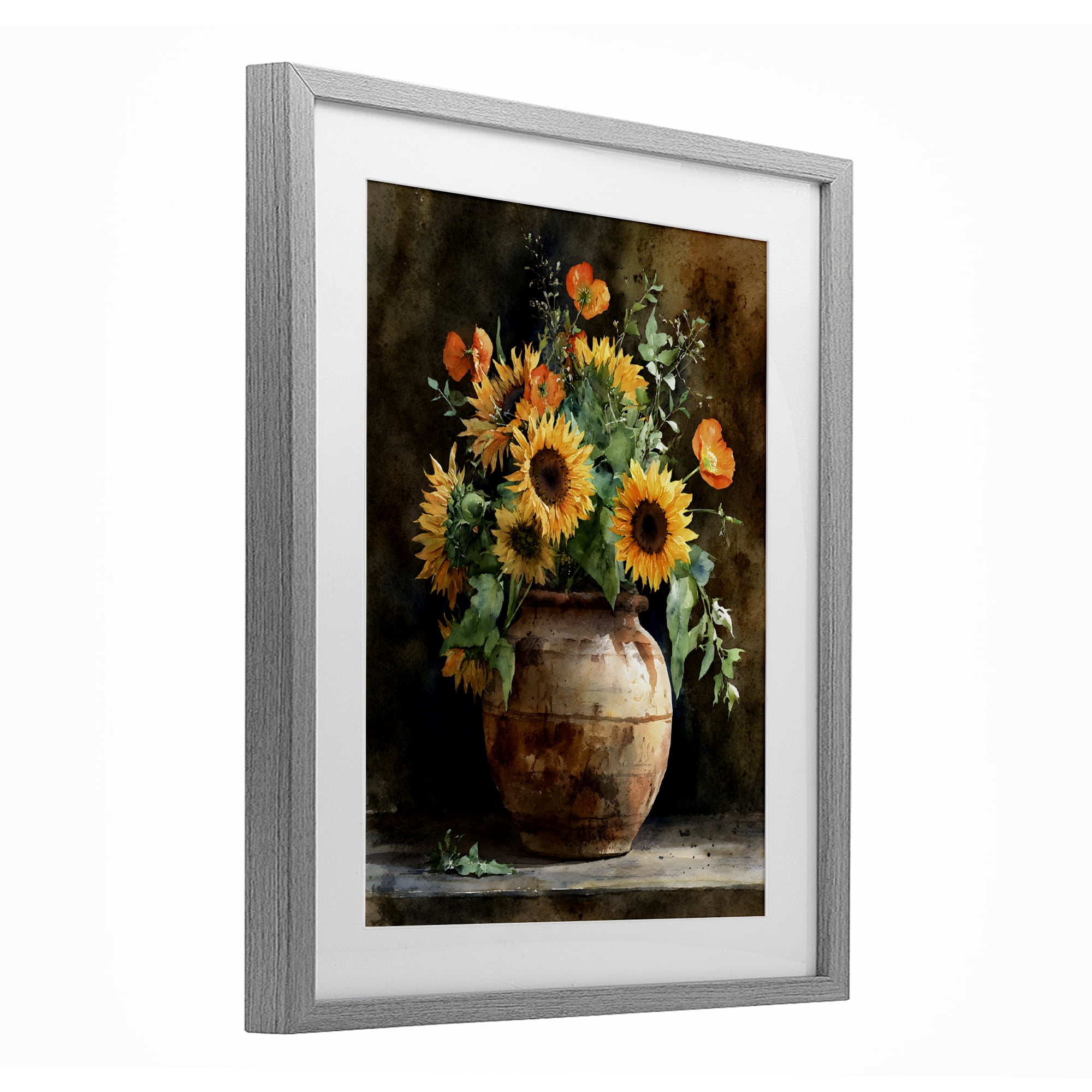 Stupell Industries Rustic Sunflower Display Gray Framed Print Under Glass, design by Franklyn Gregory